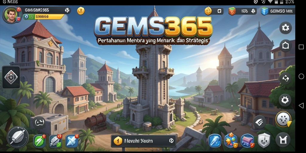 Gameplay menegangkan GEMS365 dengan menara pertahanan strategis.