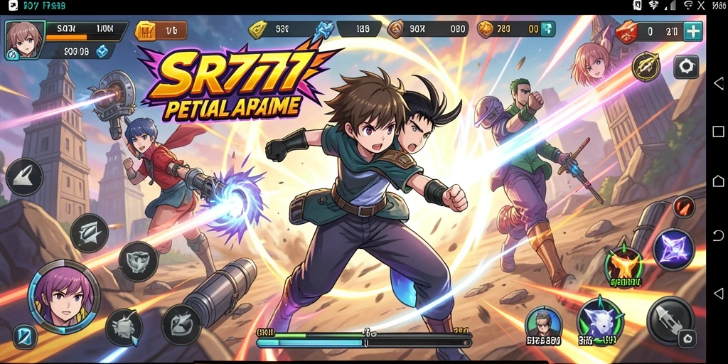Screenshot SR777 menampilkan aksi karakter anime dalam pertarungan epik.